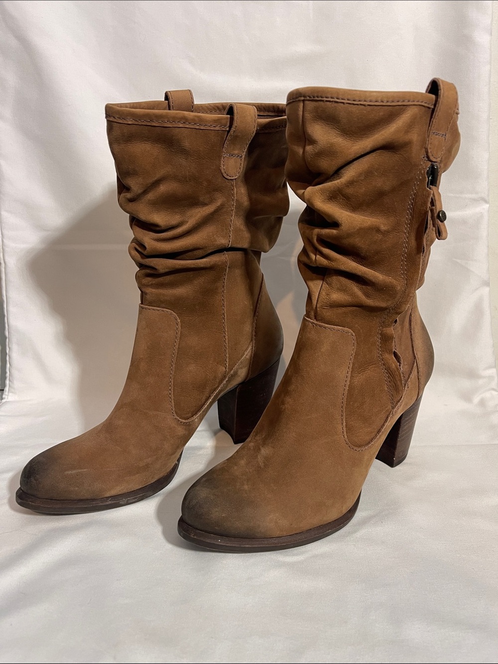 UGG Brown Suede Mid-Calf Slouch Heeled Boots